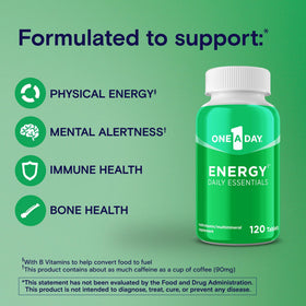 Comprimé de ONE A DAY Multivitamine Énergie sur une surface blanche