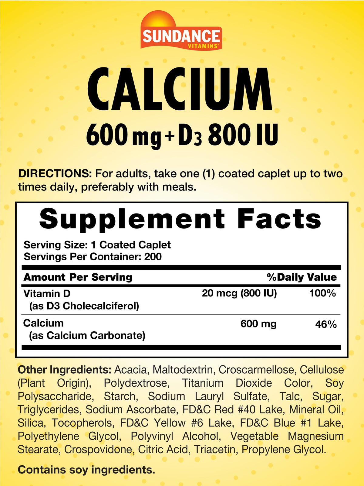 Comprimé de Sundance Calcium 600 mg avec Vitamine D3, sur une surface blanche