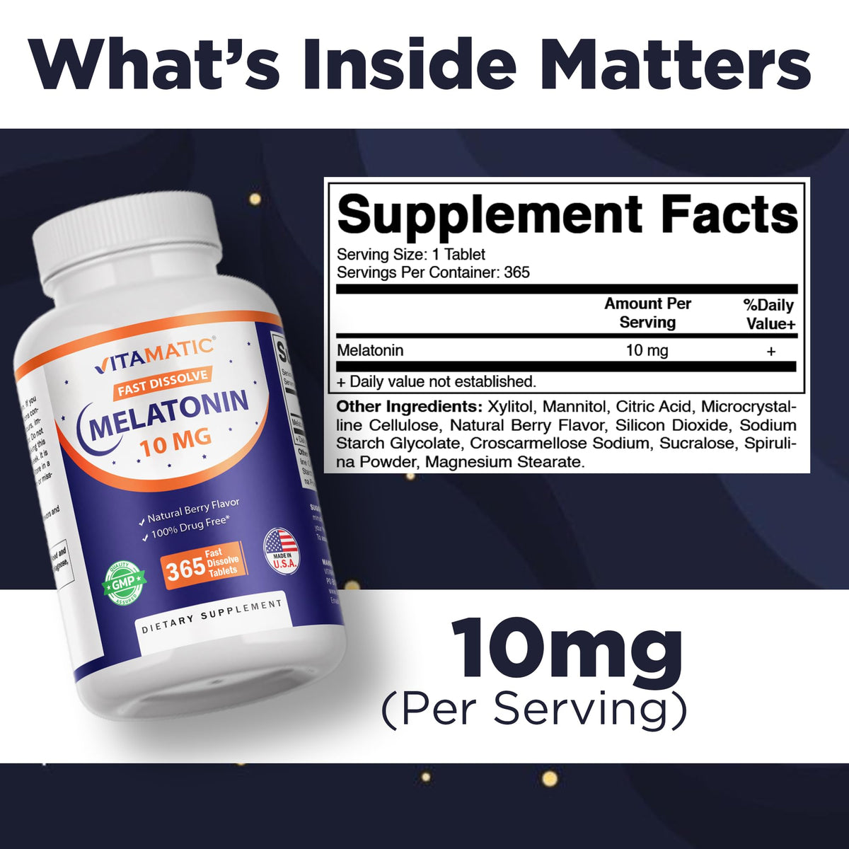 Comprimé de Vitamatic Mélatonine 10 mg avec goût naturel de baies