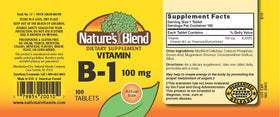 Comprimé de Vitamine B-1 Nature's Blend 100 mg en gros plan