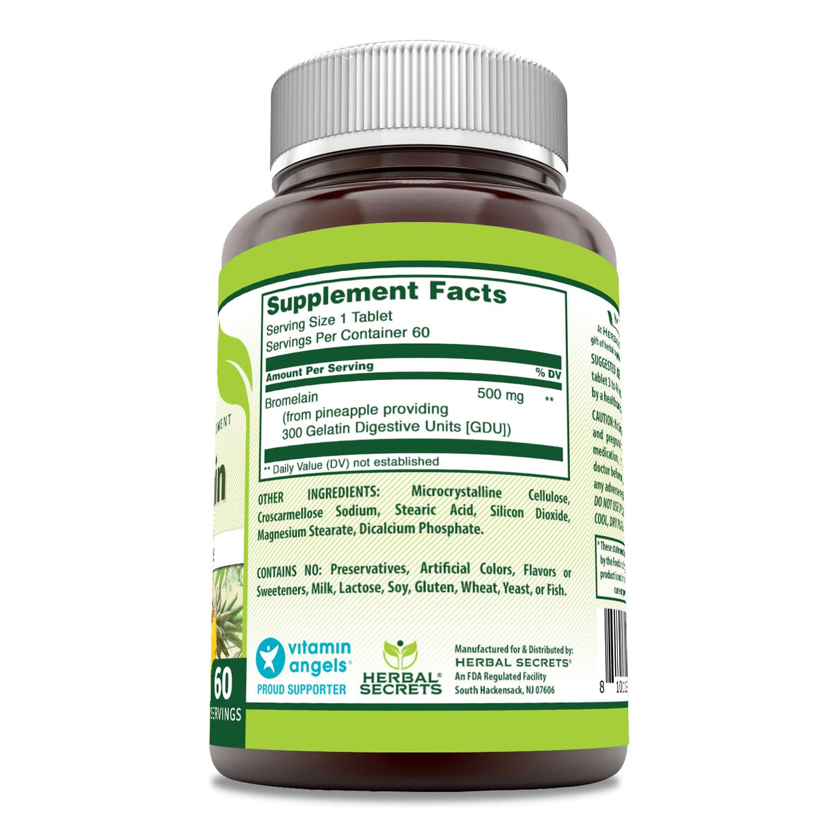 Comprimé Herbal Secrets Bromélaïne 500 mg sur fond blanc