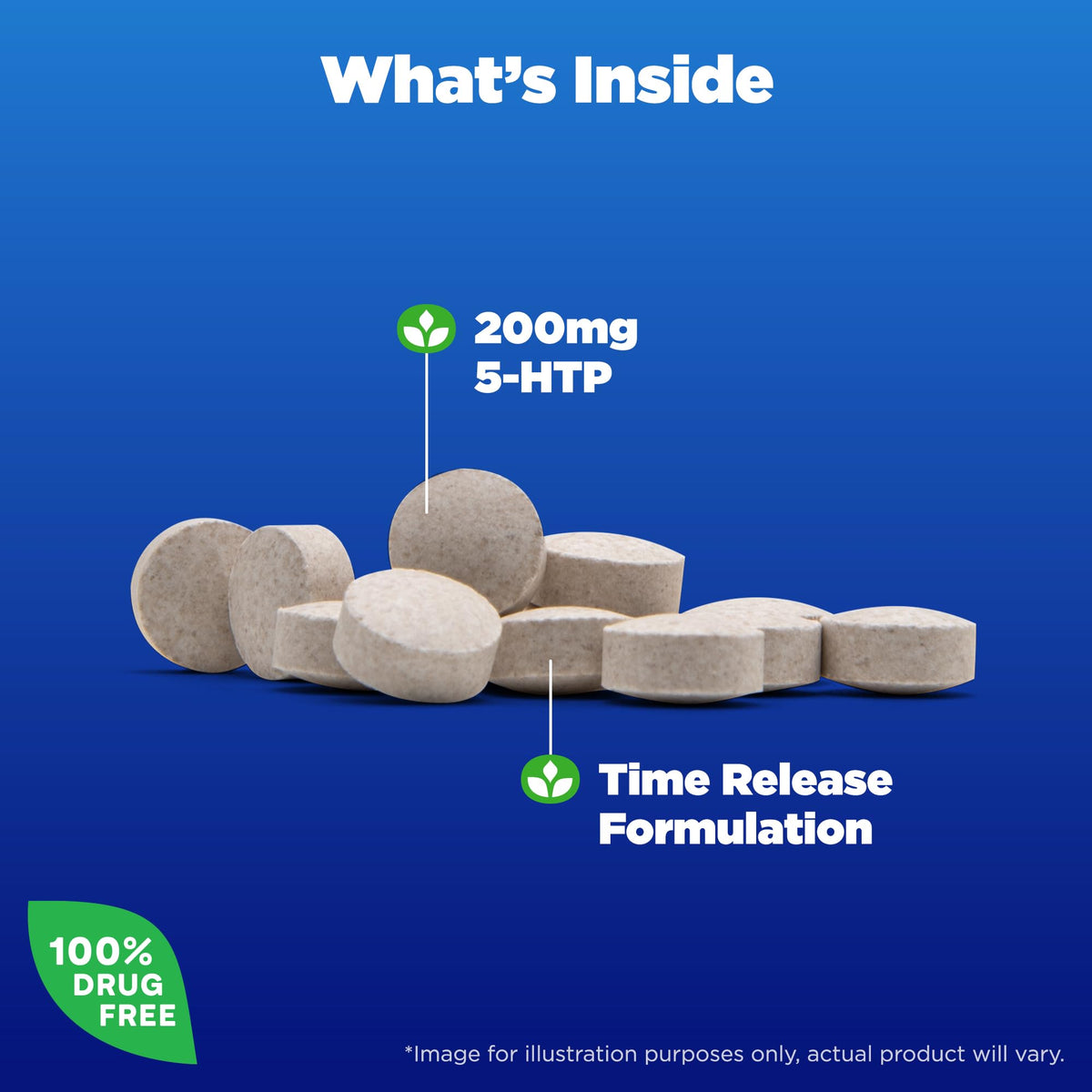 Comprimé Natrol 5-HTP 200 mg sur une surface blanche
