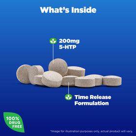 Comprimé Natrol 5-HTP 200 mg sur une surface blanche