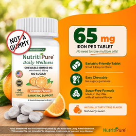 Comprimé NutritiPure Fer Chéwable sur un fond blanc