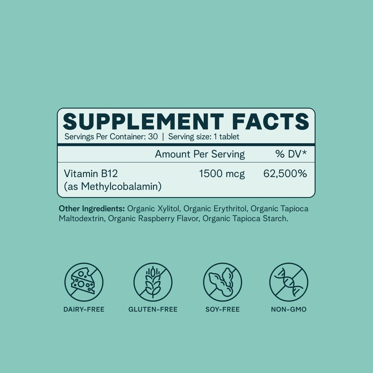 Comprimé Ora Organic B12 1500mcg en gros plan