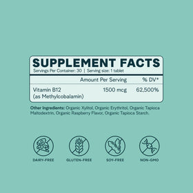 Comprimé Ora Organic B12 1500mcg en gros plan