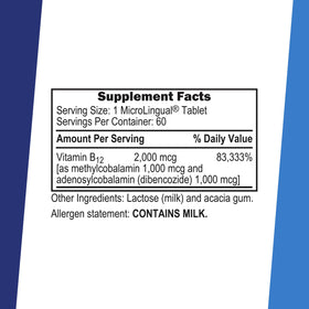 Comprimé sublingual de vitamine B12 2000 mcg - quality Source