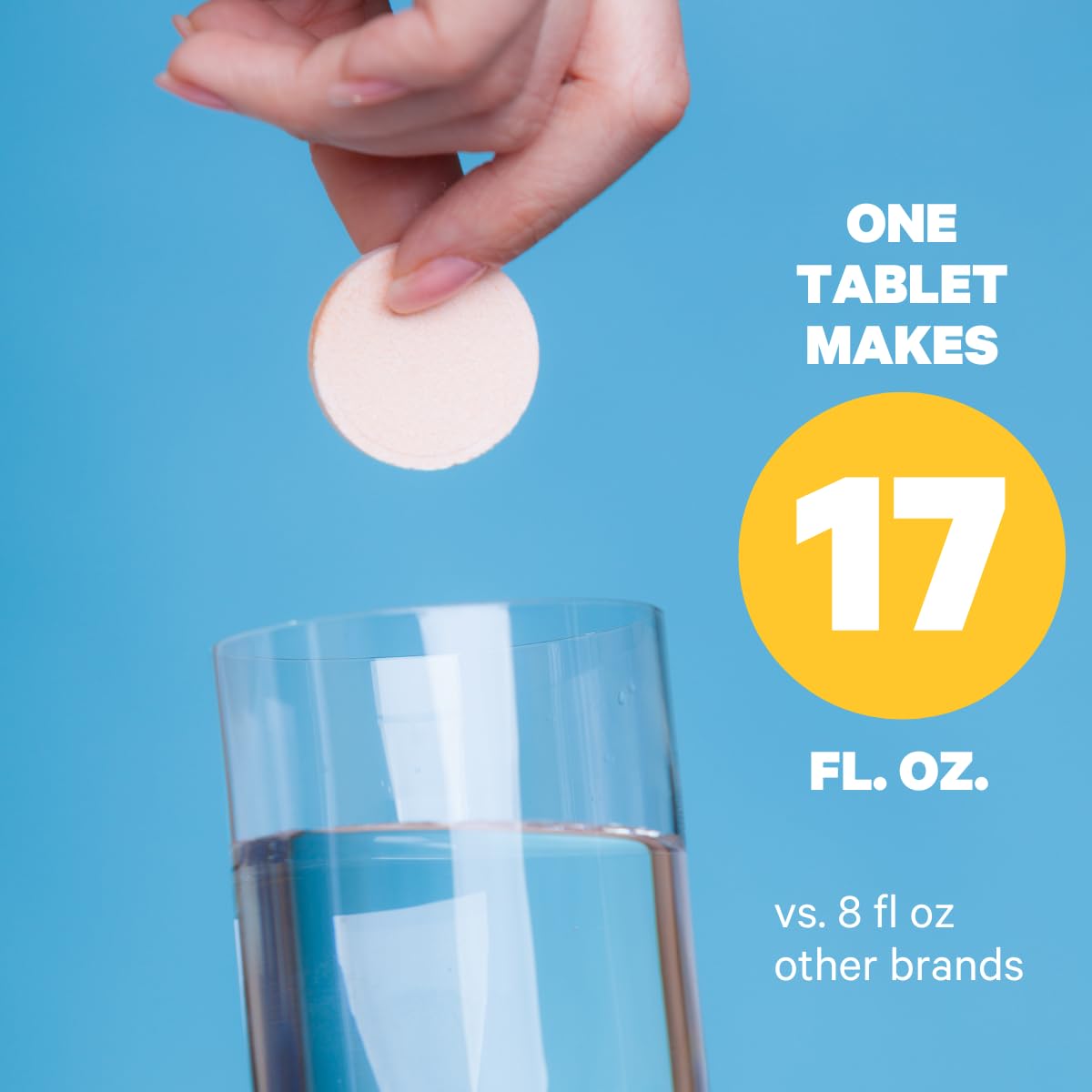 Comprimés 1ABOVE présentés sur une surface plane, avec un verre d'eau à côté