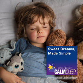Comprimés à croquer Natural Vitality Kids Calm Sleep 1mg avec un verre d'eau