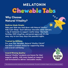 Comprimés à croquer Natural Vitality Kids Calm Sleep 1mg tablettes sur une surface
