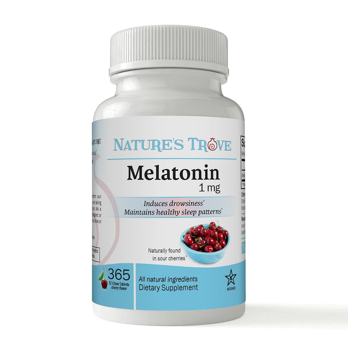 Comprimés à croquer Nature's Trove Mélatonine 1mg goût cerise vue de face