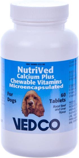 Comprimés à croquer Vedco Calcium Plus pour chiens, boîte de 60 unités