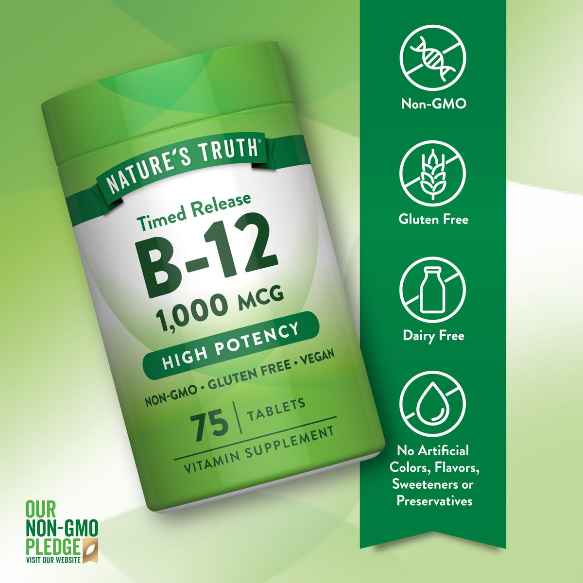 Comprimés à libération prolongée de Vitamine B12 Nature's Truth sur une table