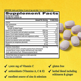Comprimés à mâcher Airborne 1000mg Vitamine C sur fond blanc