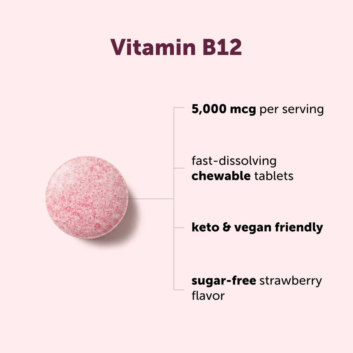 Comprimés à mâcher B12 de Micro Ingredients, vue de côté sur surface blanche
