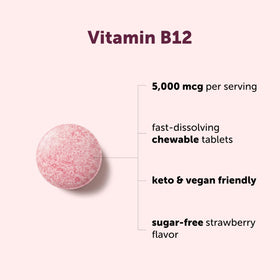 Comprimés à mâcher B12 de Micro Ingredients, vue de côté sur surface blanche