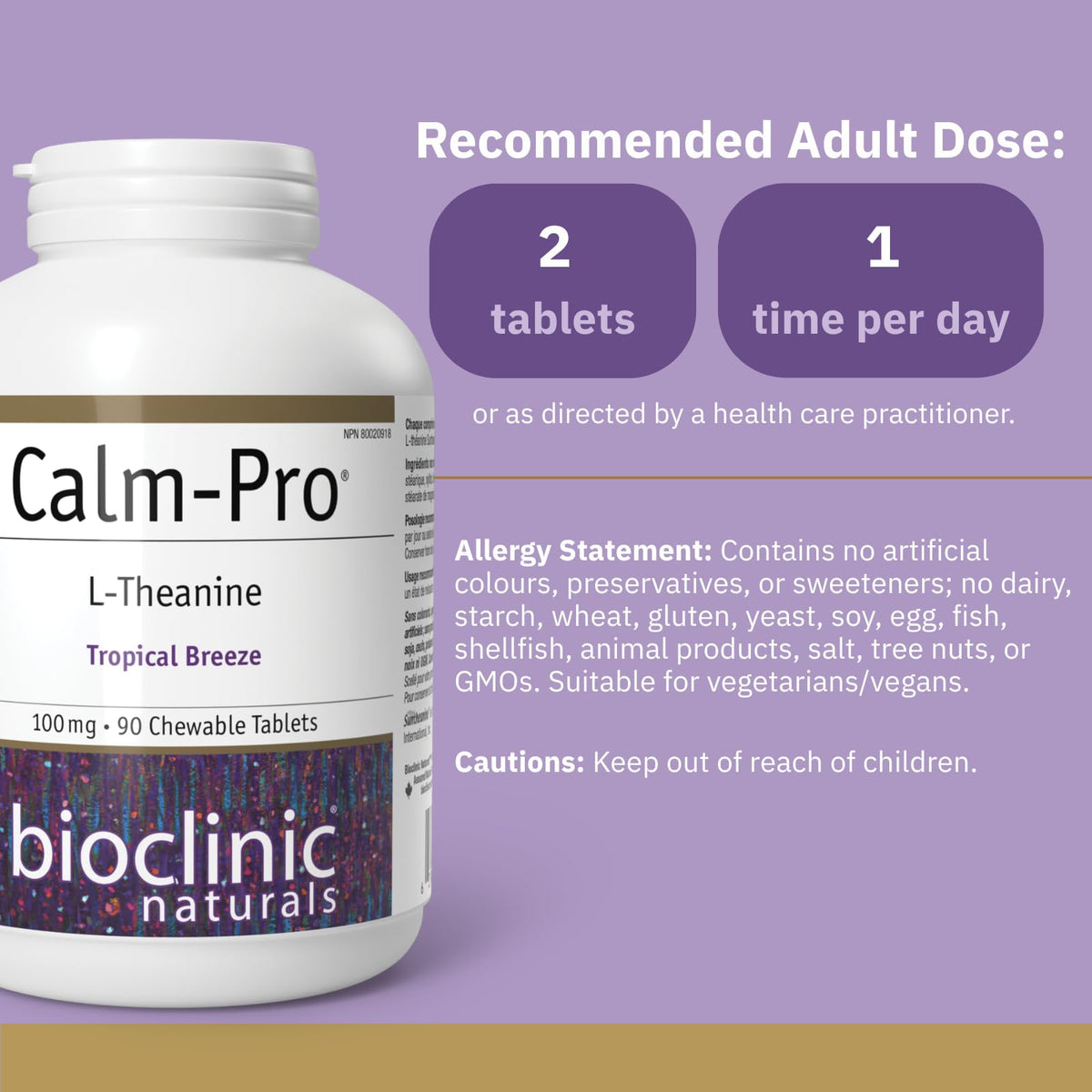Comprimés à mâcher Bioclinic Naturals Calm Pro sur une surface blanche