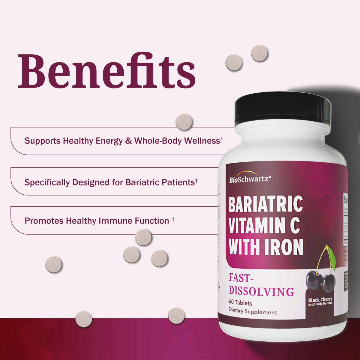 Comprimés à mâcher BioSchwartz Vitamine C avec Fer sur une table