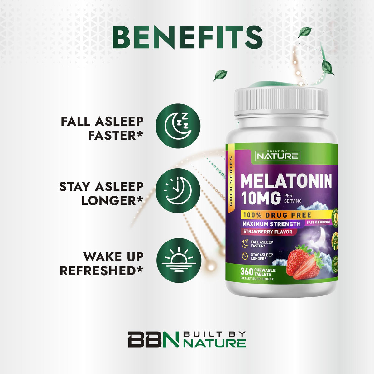 Comprimés à mâcher Built by Nature Melatonine 10 mg avec saveur de fraise