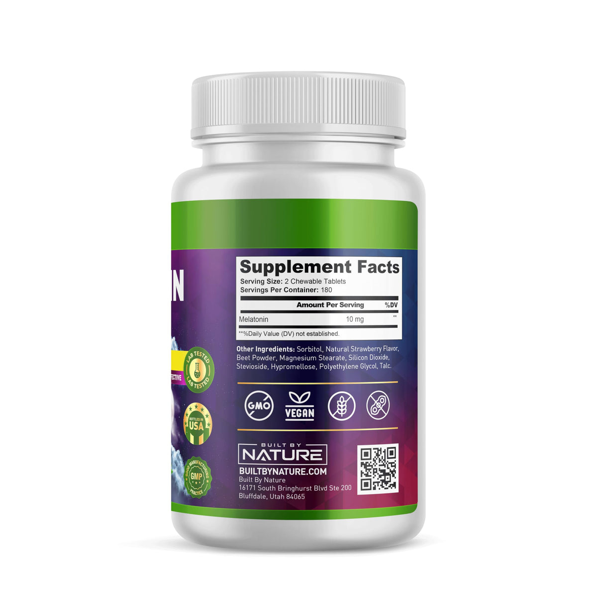 Comprimés à mâcher Built by Nature Melatonine 10 mg dans une main