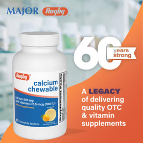 Comprimés à mâcher Calcium 500mg RUGBY LABORATORIES sur une table