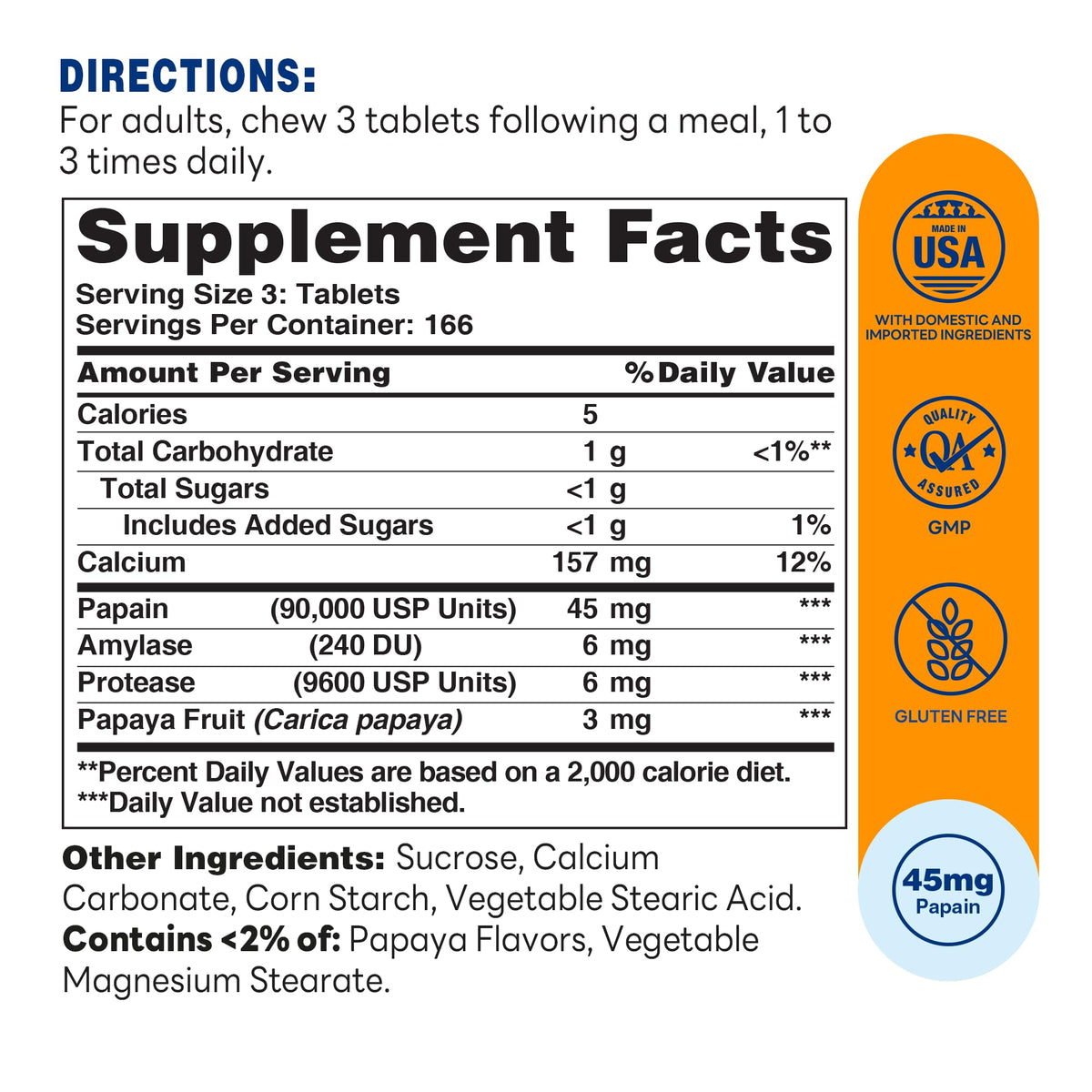 Comprimés à mâcher d'enzymes de papaye Vitamin World, vue de côté