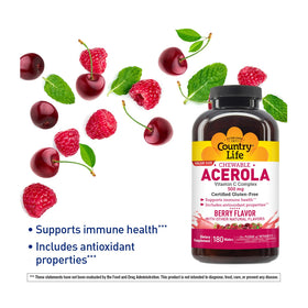 Comprimés à mâcher de Country Life Complexe de Vitamine C Acerola 500 mg