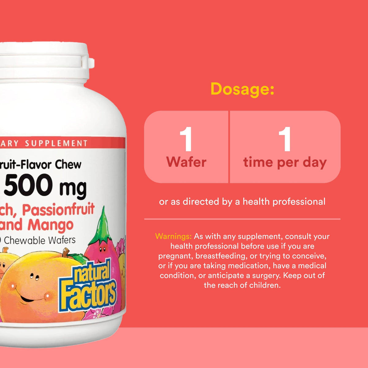 Comprimés à mâcher de vitamine C Natural Factors, présentation des comprimés