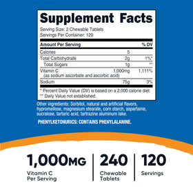 Comprimés à mâcher de vitamine C Nutricost 1 000 mg, présentation des tablettes
