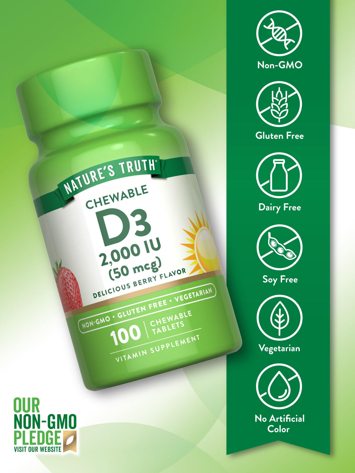 Comprimés à mâcher de Vitamine D3 Nature's Truth à saveur de baies