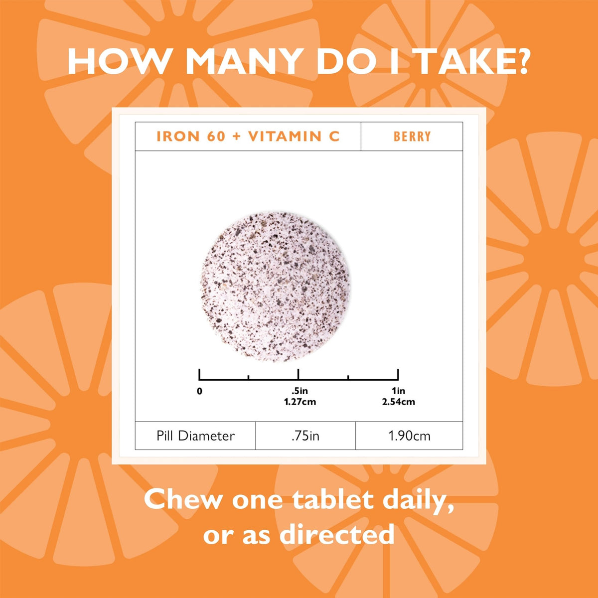 Comprimés à mâcher Fer 60mg avec Vitamine C - Celebrate sur fond blanc