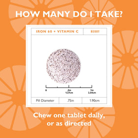 Comprimés à mâcher Fer 60mg avec Vitamine C - Celebrate sur fond blanc