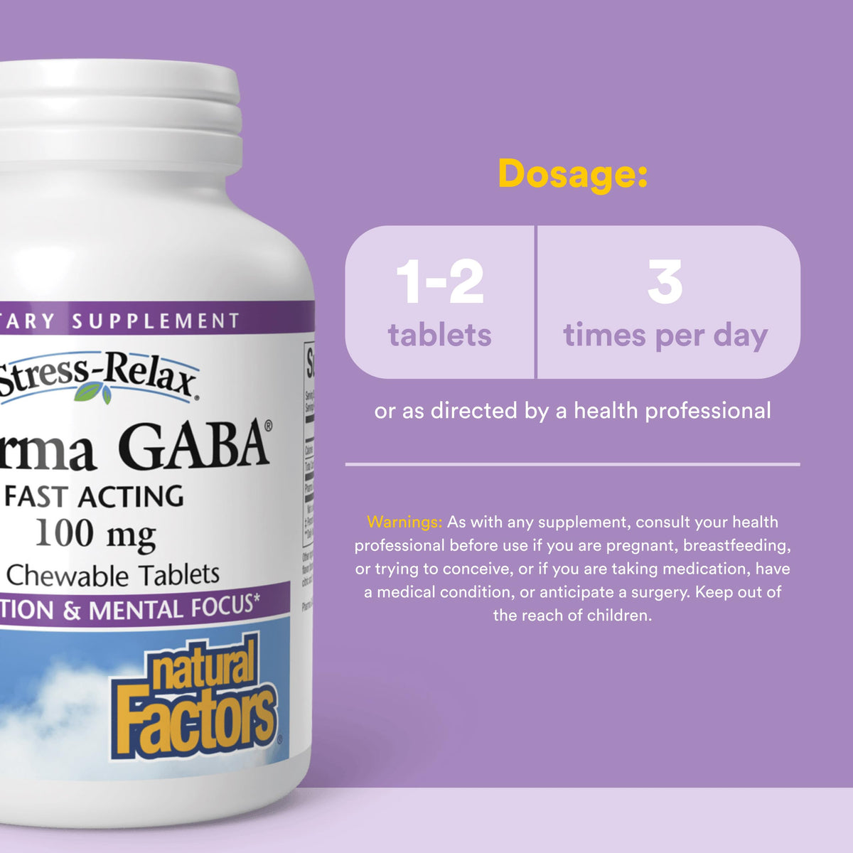 Comprimés à mâcher GABA Natural Factors sur une table