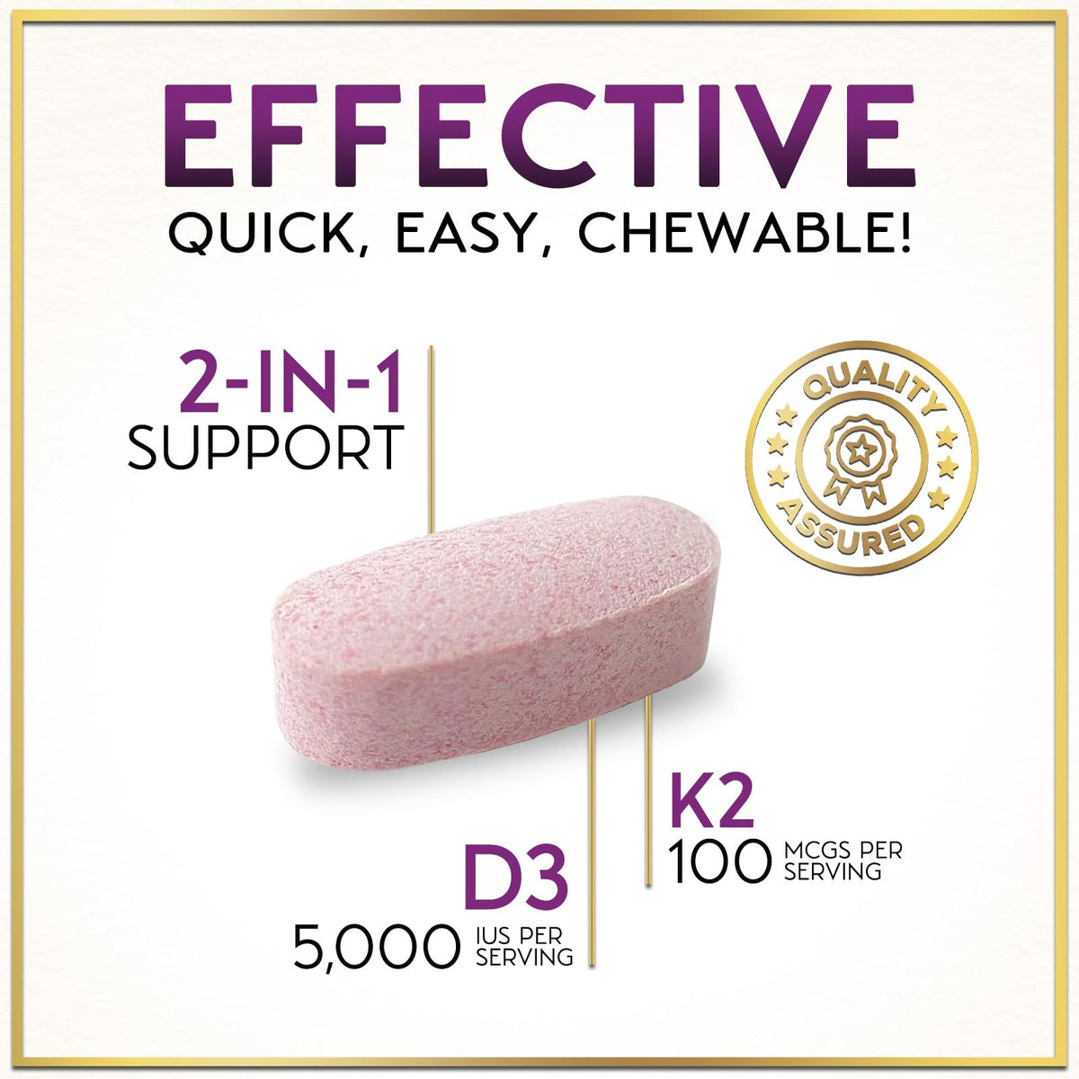 Comprimés à mâcher Hello Lovely! Vitamine D3 K2 avec saveur de fraise