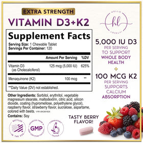 Comprimés à mâcher Hello Lovely! Vitamine D3 K2 avec saveur de framboise