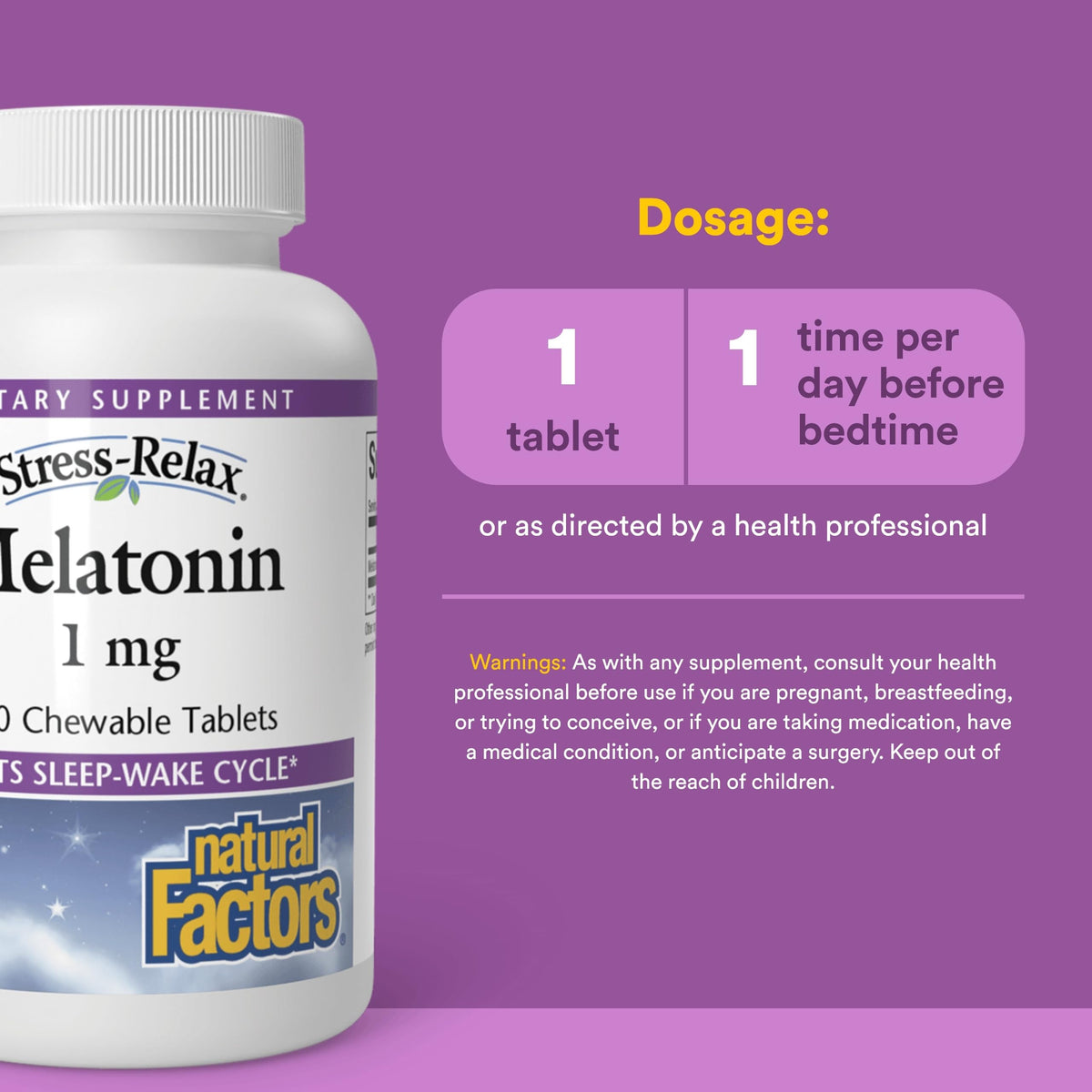 Comprimés à mâcher Melatonine 1 mg Natural Factors, vue de près