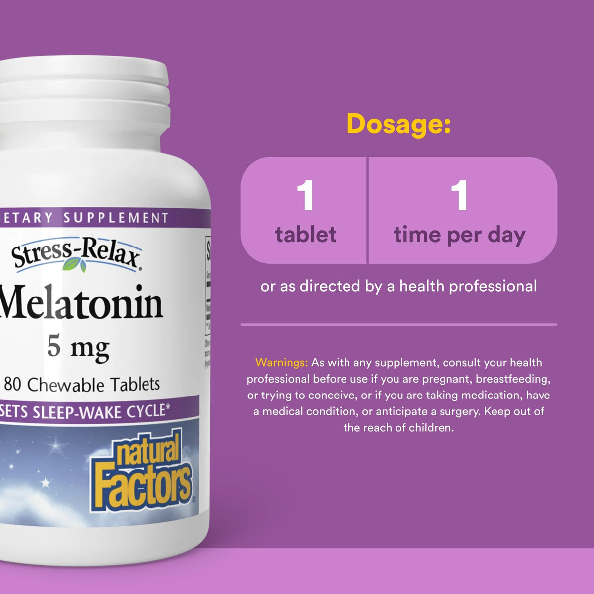Comprimés à mâcher Melatonine 5 mg Natural Factors sur une table