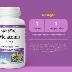 Comprimés à mâcher Melatonine 5 mg Natural Factors sur une table