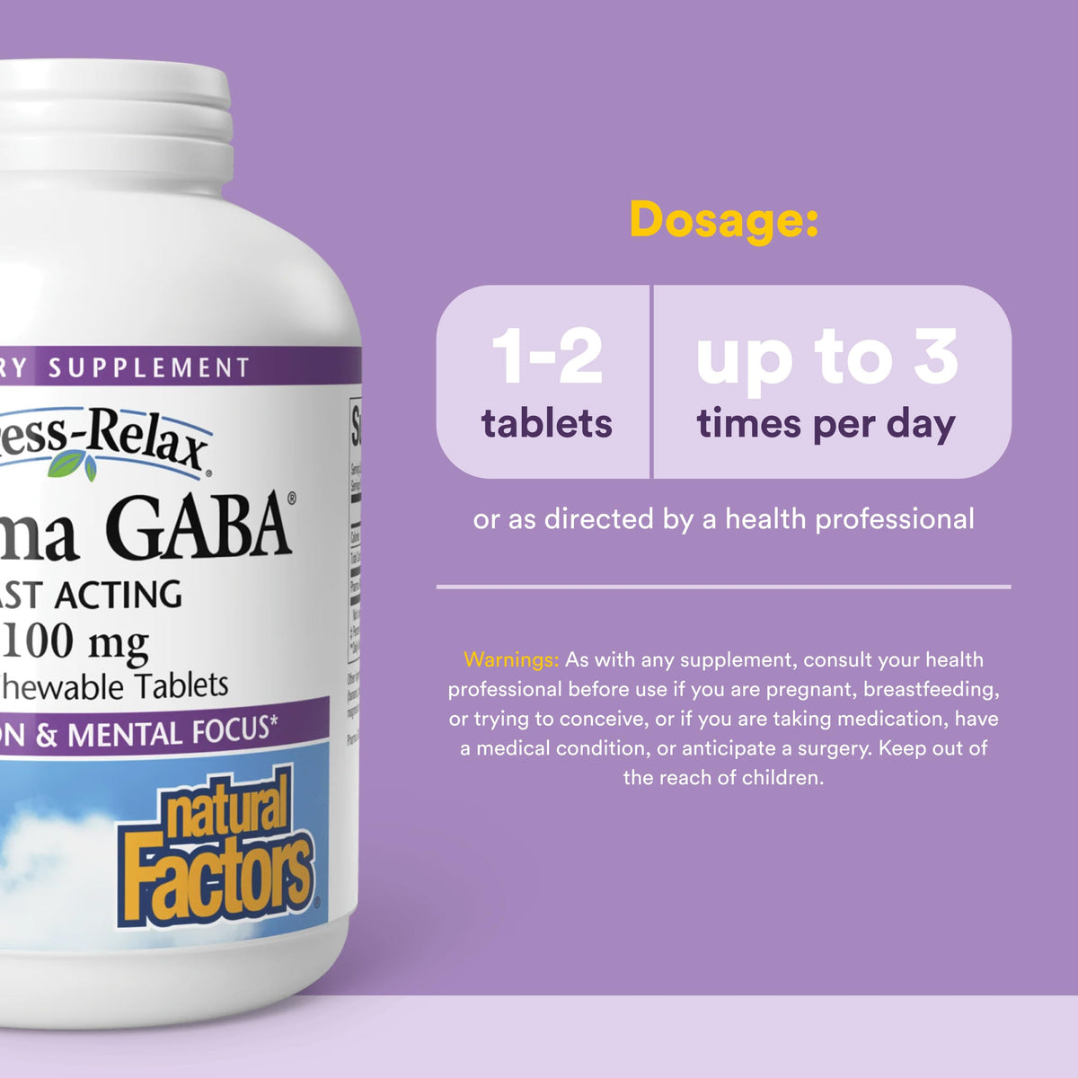 Comprimés à mâcher Natural Factors GABA sur une table