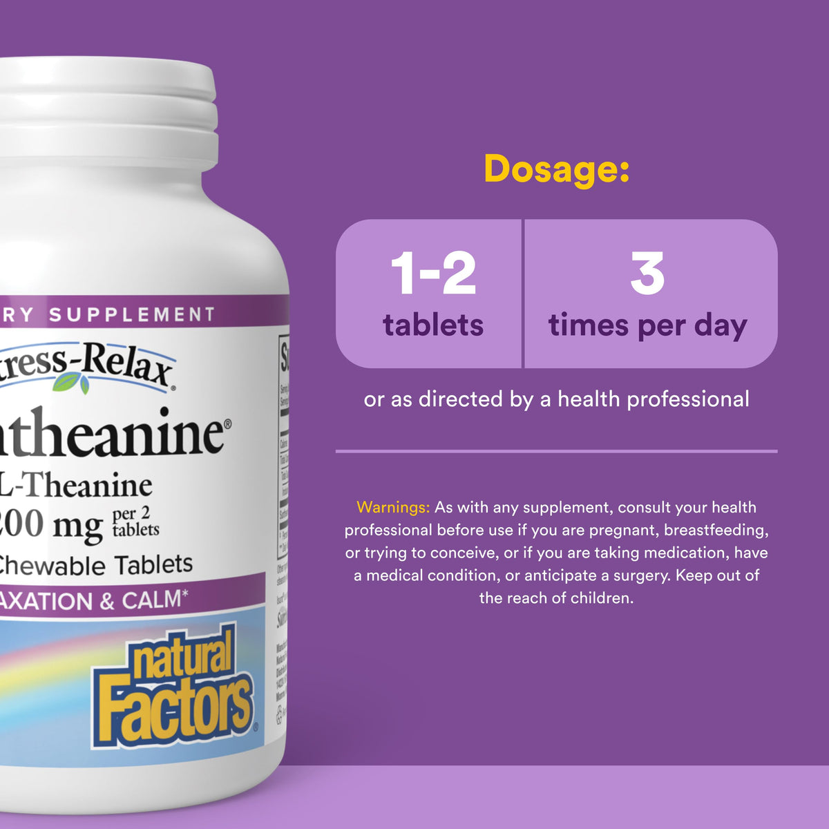 Comprimés à mâcher Natural Factors Suntheanine L-Theanine sur une table