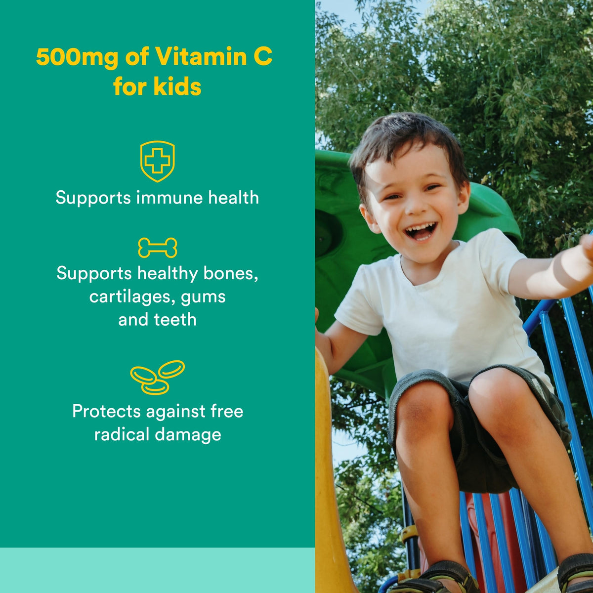 Comprimés à mâcher Natural Factors Vitamine C 500 mg sur une surface blanche