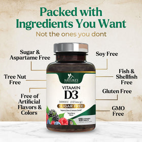 Comprimés à mâcher Nature's Nutrition Vitamine D3 5000 IU dans une main