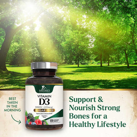 Comprimés à mâcher Nature's Nutrition Vitamine D3 5000 IU sur une table en bois