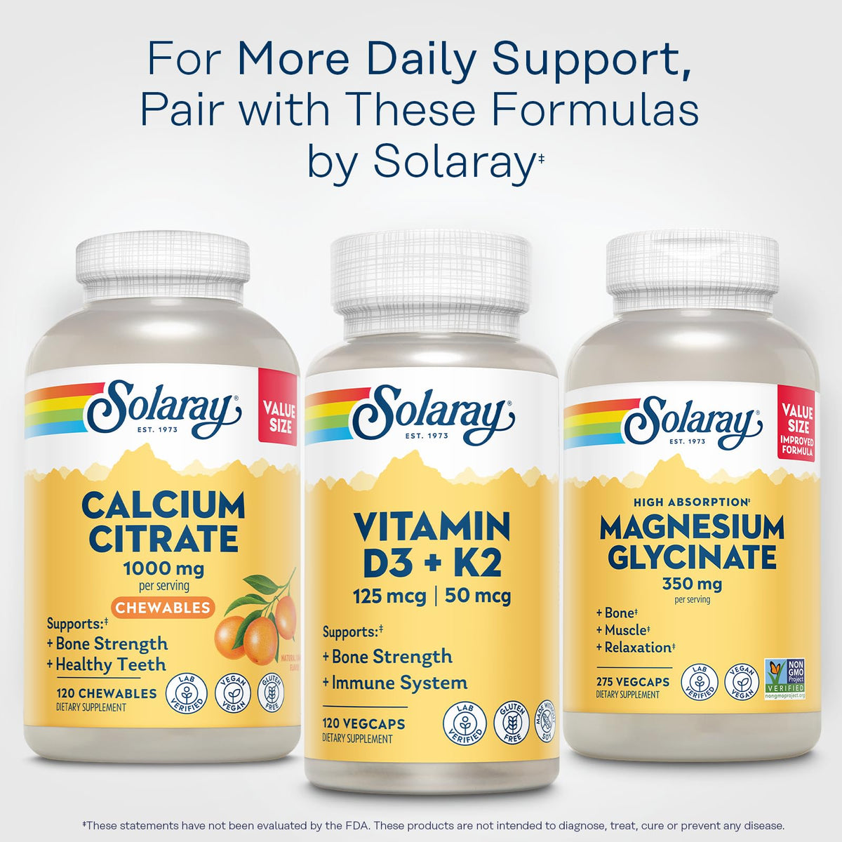 Comprimés à mâcher SOLARAY Calcium Citrate 1000mg sur une table en bois