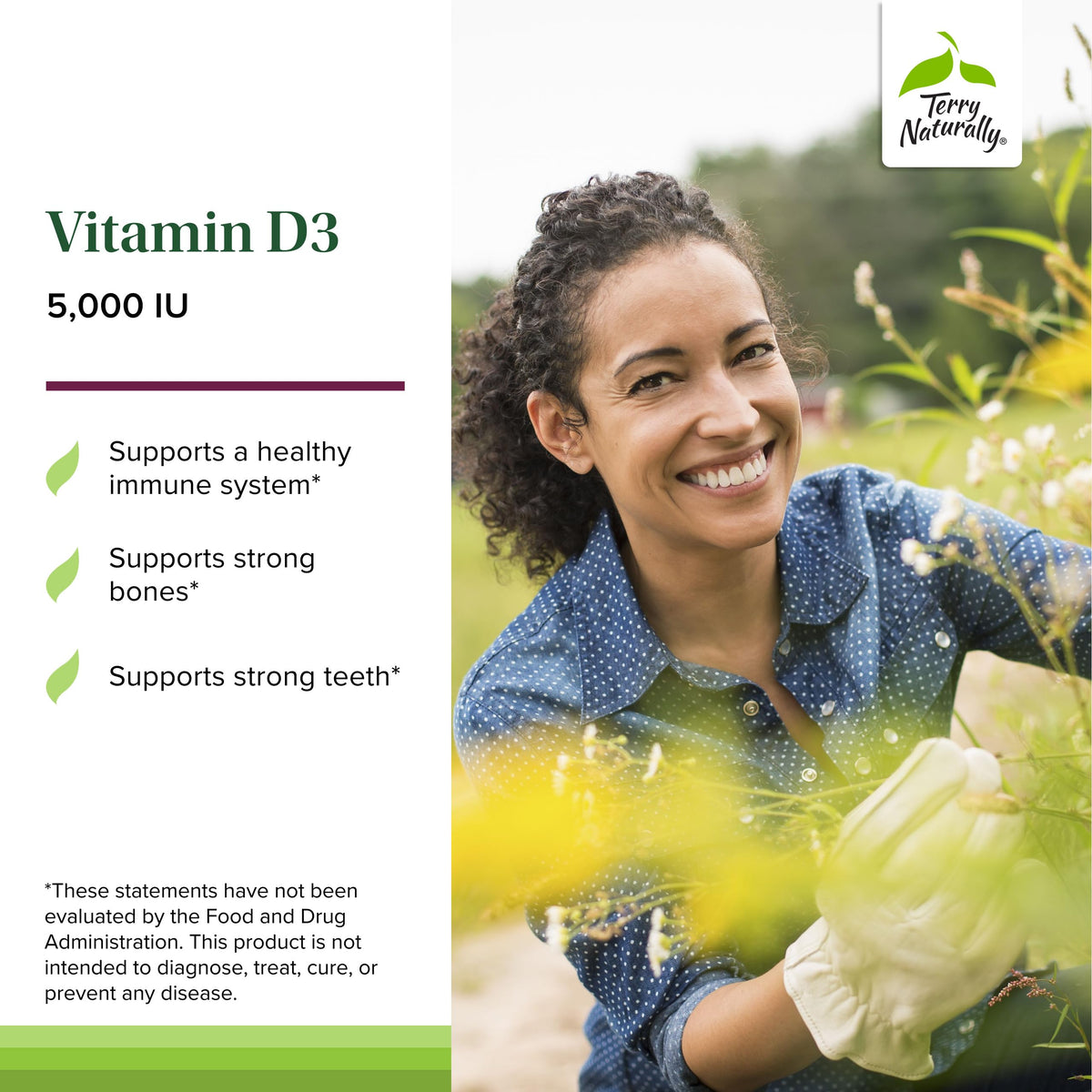 Comprimés à mâcher Terry Naturally Vitamine D3 5000 UI sur une table