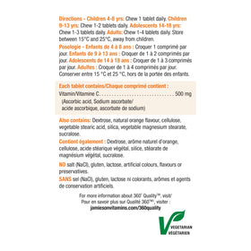 Comprimés à mâcher Vitamine C 500mg Jamieson, présentation en gros plan