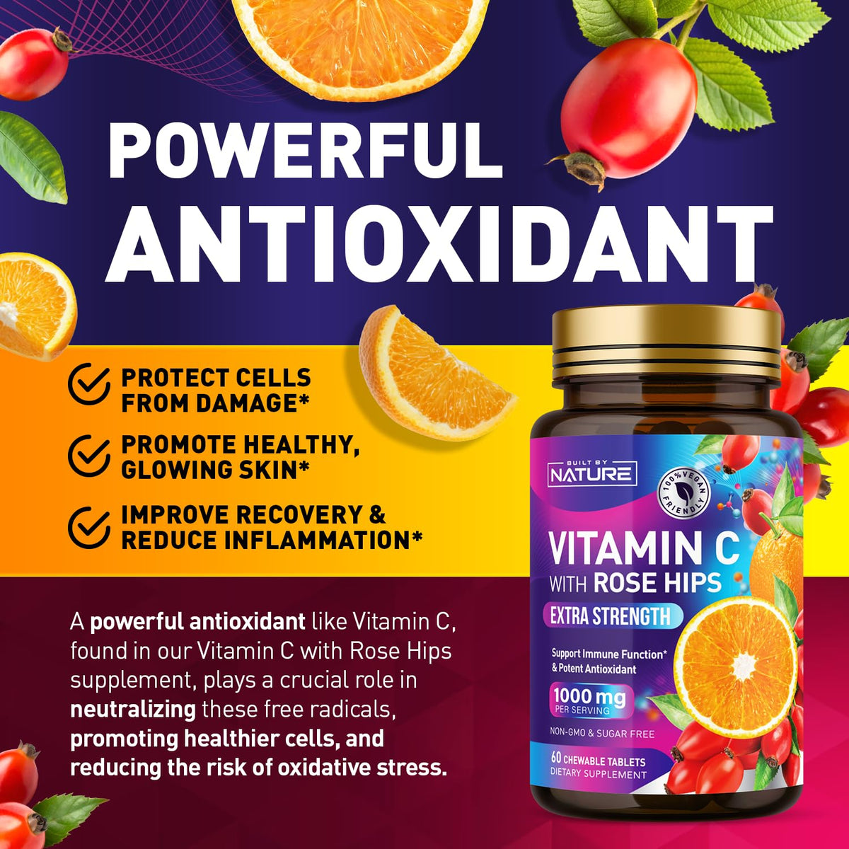 Comprimés à mâcher Vitamine C Built by Nature avec églantier
