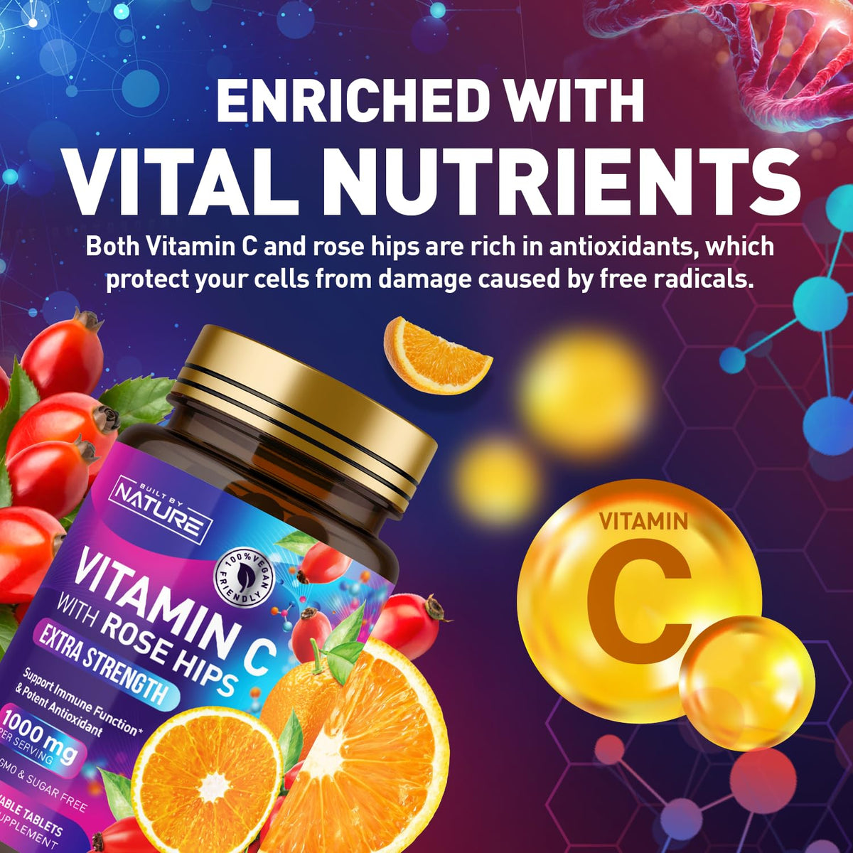 Comprimés à mâcher Vitamine C Built by Nature sur fond blanc