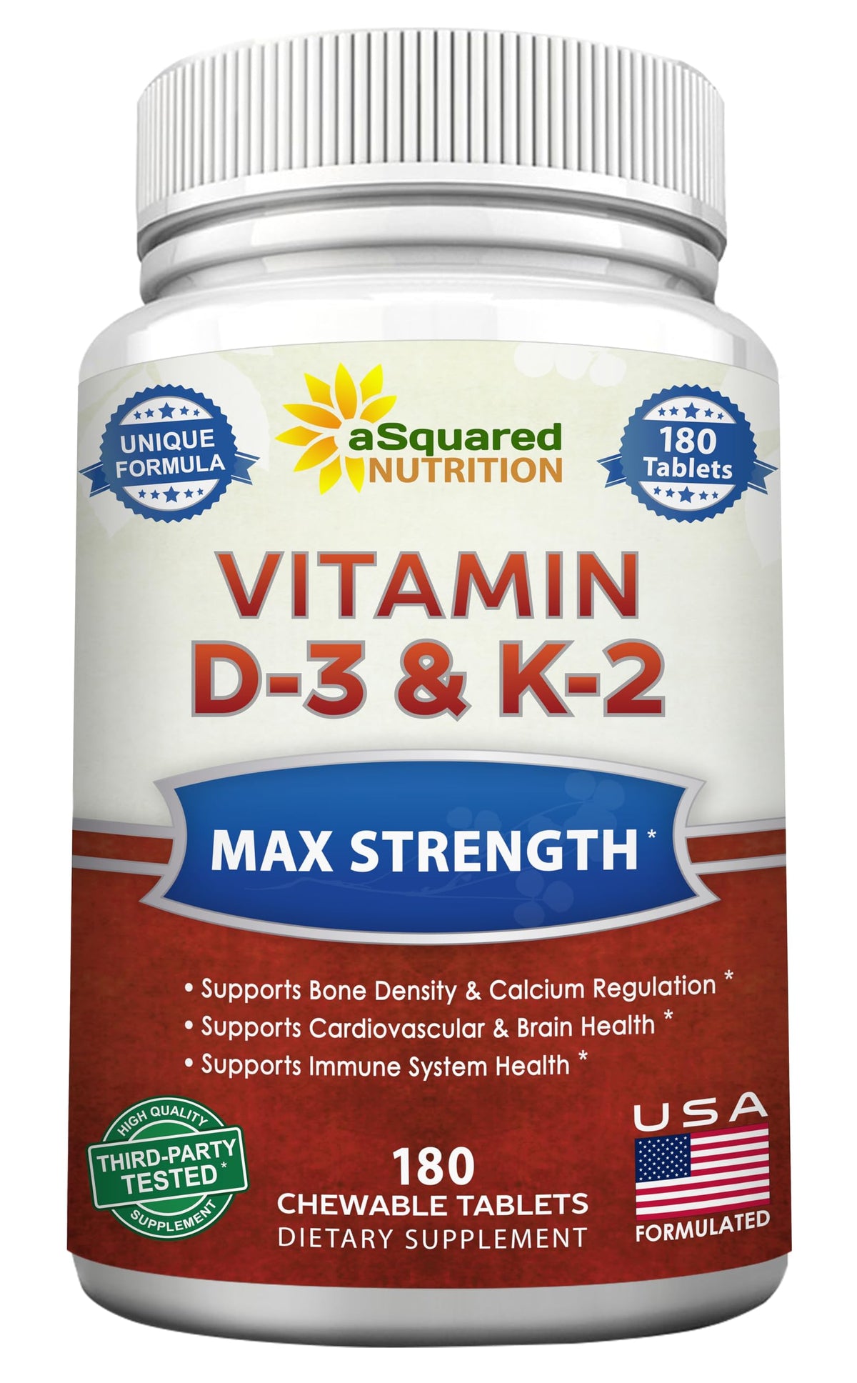 Comprimés à mâcher Vitamine D3 K2 cerise d'aSquared Nutrition, boîte vue de face