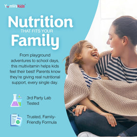 Comprimés à mâcher YUM-V'S pour Enfants avec un enfant souriant